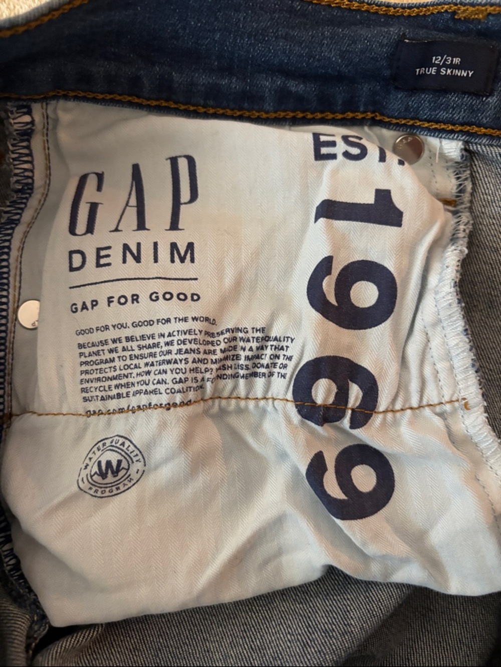 GAP Denim True Skinny Jeans, size 12- Dark Blue